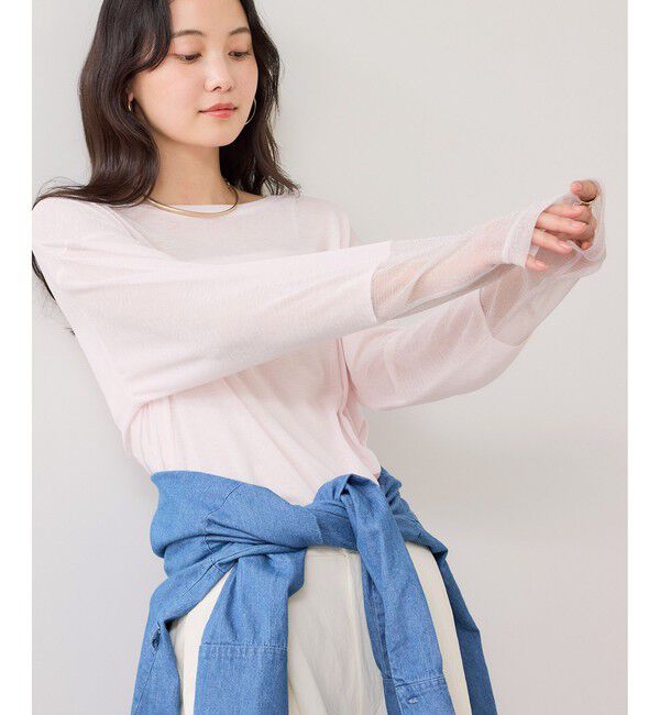 VIS「ラメメッシュスリーブ切り替えシアーロンT」|Tシャツ・カットソー|