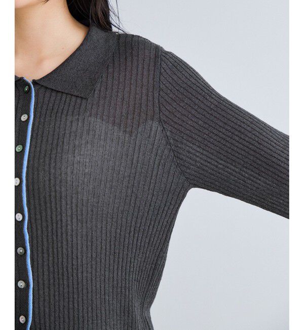 VIS「ポロ襟配色シアーリブカーディガン/イージーケア」|カーディガン|