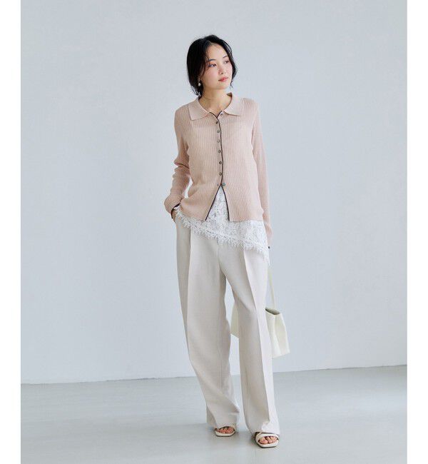 VIS「ポロ襟配色シアーリブカーディガン/イージーケア」|カーディガン|