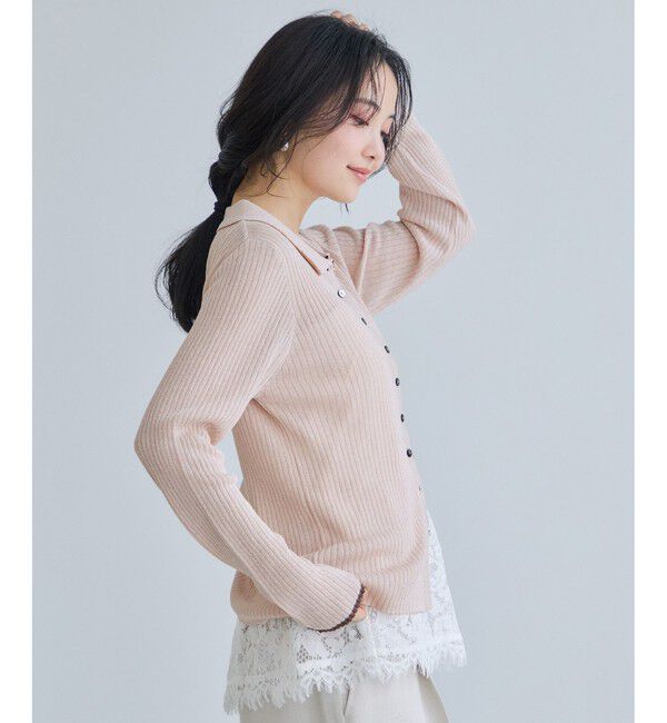 VIS「ポロ襟配色シアーリブカーディガン/イージーケア」|カーディガン|