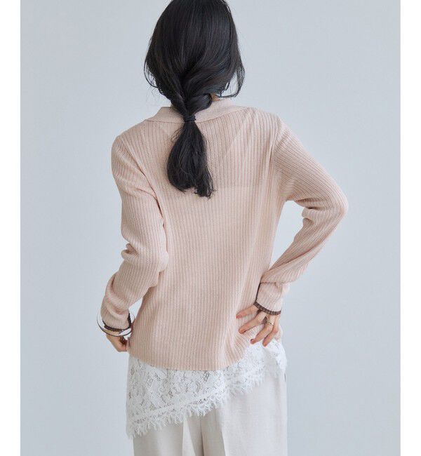 VIS「ポロ襟配色シアーリブカーディガン/イージーケア」|カーディガン|