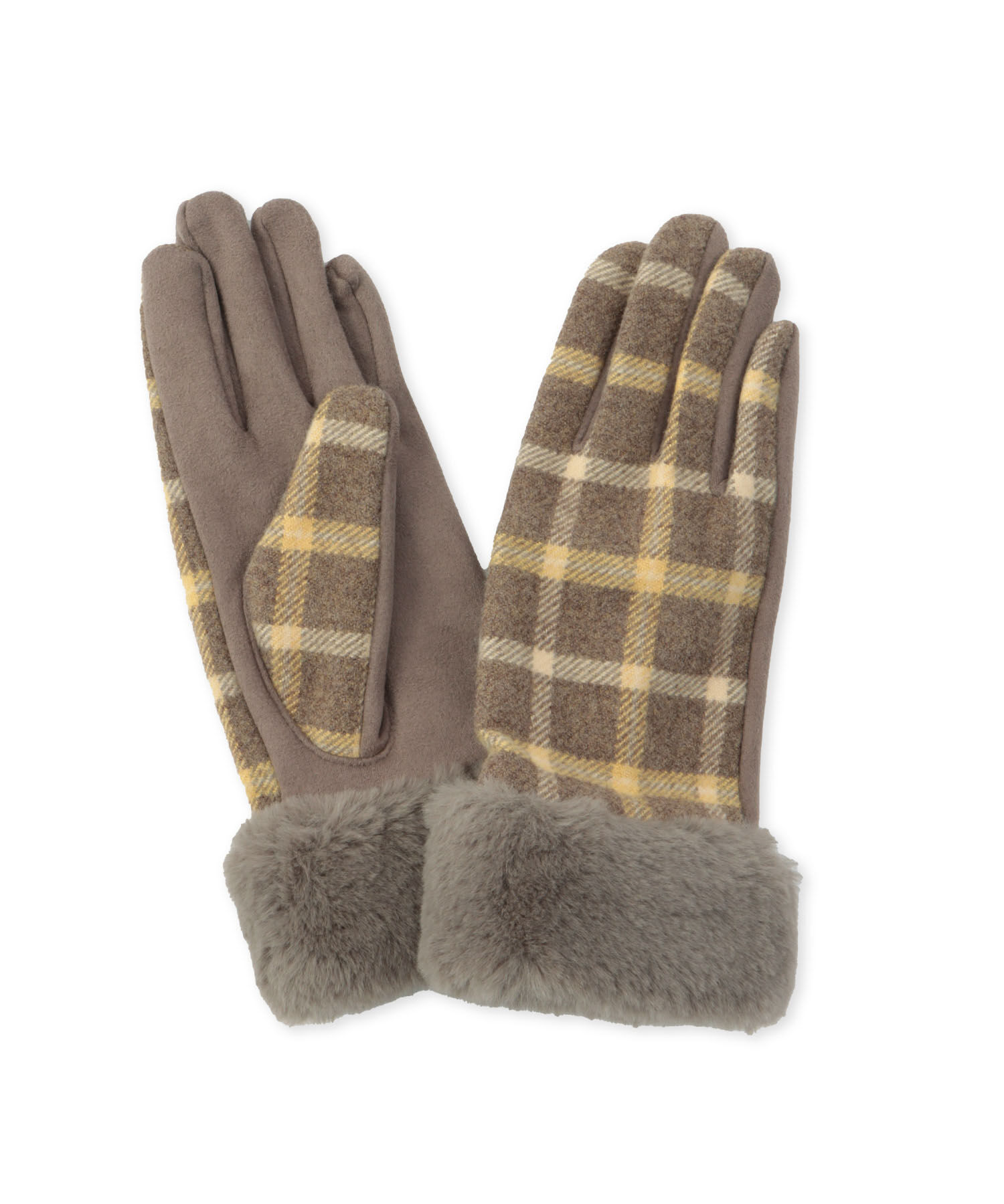 ROPE PICNIC PASSAGE「チェック&times;フェイクファーグローブ」|手袋|
