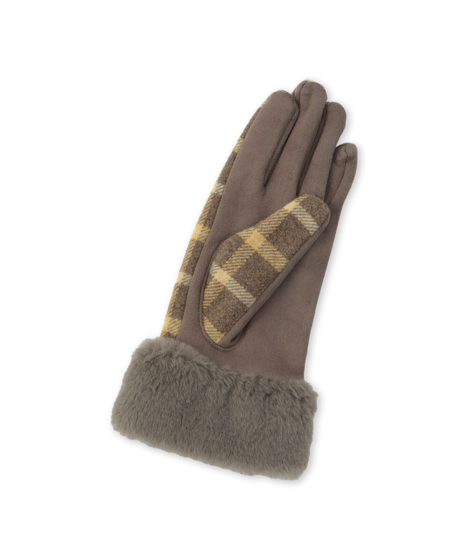 ROPE PICNIC PASSAGE「チェック&times;フェイクファーグローブ」|手袋|