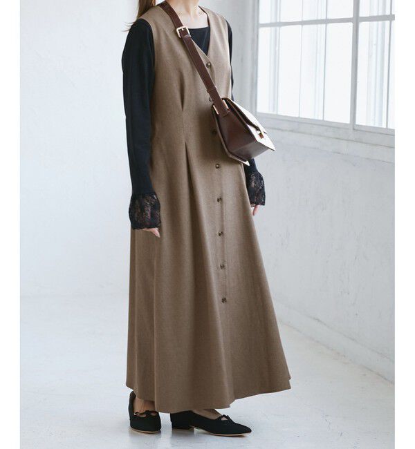 Rope&rsquo;Picnic「【低身長・小柄さんサイズ】ウールライクウエストタックジャンパースカート/セットアップ対応」|ワンピース|