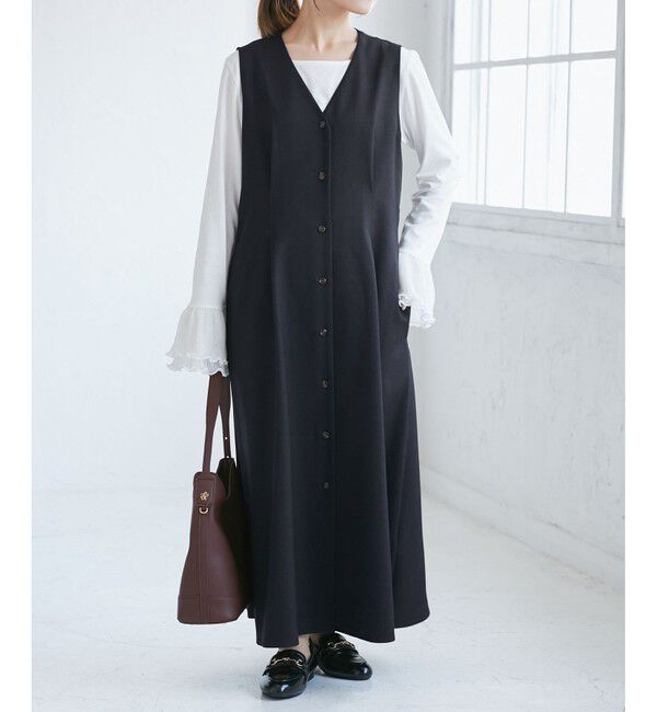 Rope&rsquo;Picnic「【低身長・小柄さんサイズ】ウールライクウエストタックジャンパースカート/セットアップ対応」|ワンピース|