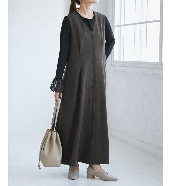 Rope&rsquo;Picnic「【低身長・小柄さんサイズ】ウールライクウエストタックジャンパースカート/セットアップ対応」|ワンピース|