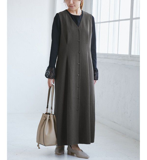 Rope&rsquo;Picnic「【低身長・小柄さんサイズ】ウールライクウエストタックジャンパースカート/セットアップ対応」|ワンピース|