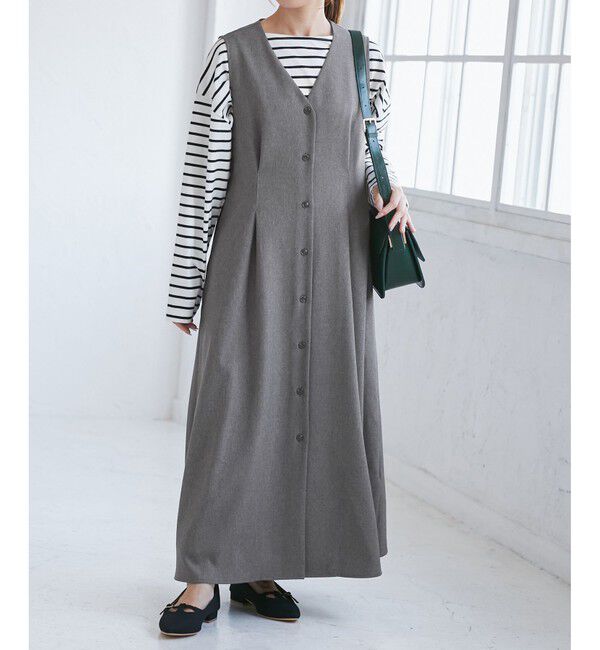 Rope&rsquo;Picnic「【低身長・小柄さんサイズ】ウールライクウエストタックジャンパースカート/セットアップ対応」|ワンピース|