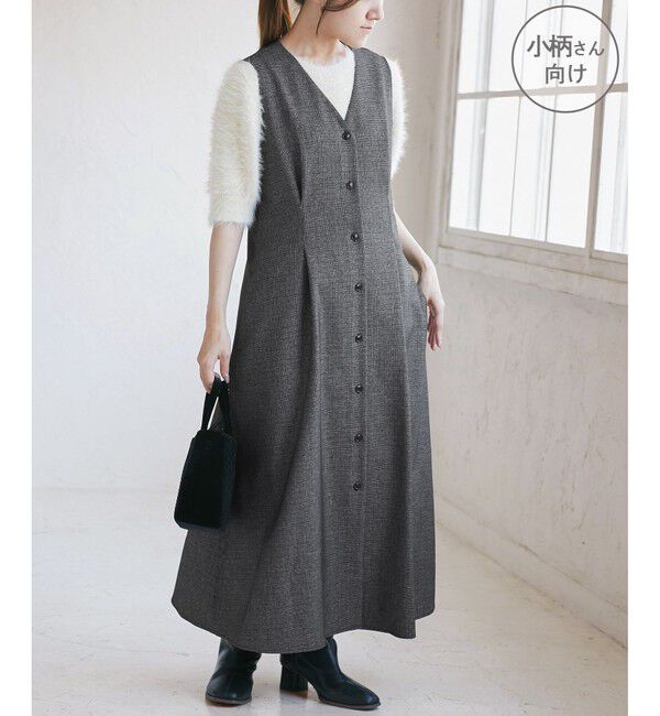 Rope&rsquo;Picnic「【低身長・小柄さんサイズ】ウールライクウエストタックジャンパースカート/セットアップ対応」|ワンピース|ライトグレー(08)