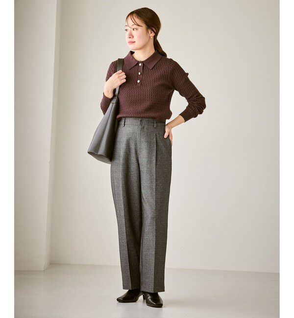 Rope&rsquo;Picnic「【低身長・小柄さんサイズ】レディハンサムシリーズ ウールライクウエストタックセミワイドパンツ」|スラックス|