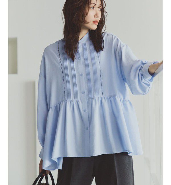 Rope&rsquo;Picnic「【UVケア・防シワ】羽織れるピンタックデザインペプラムシャツ」|シャツ・ブラウス|