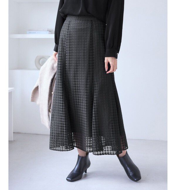 Rope&rsquo;Picnic「千鳥レースマーメイドスカード」|スカート|チャコール(06)