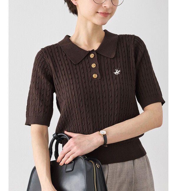Rope&rsquo;Picnic「【BEVERLY HILLS POLO CLUB別注】ポロカラーケーブルニット/リンクコーデ」|ニット・セーター|ブラウン(20)