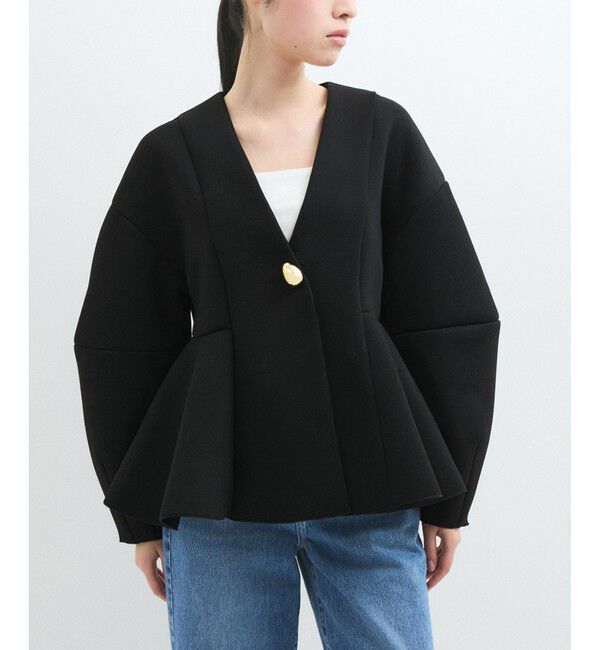 ADAM ET ROPE'「【洗える】エッグブローチ付きペプラムカーディガン」|カーディガン|