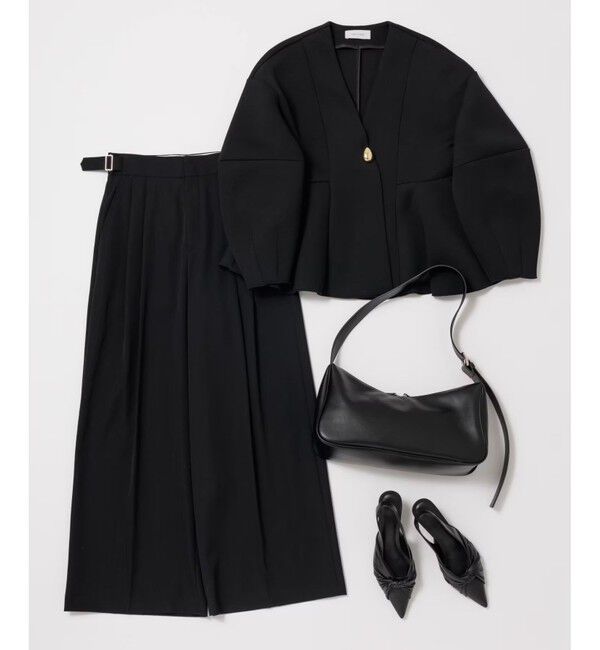 ADAM ET ROPE'「【洗える】エッグブローチ付きペプラムカーディガン」|カーディガン|