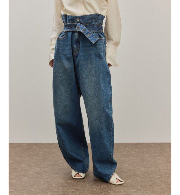 ADAM ET ROPE'「【サステナブル】ロングタブベルトバレルデニム」|デニム|ブルー系(45)