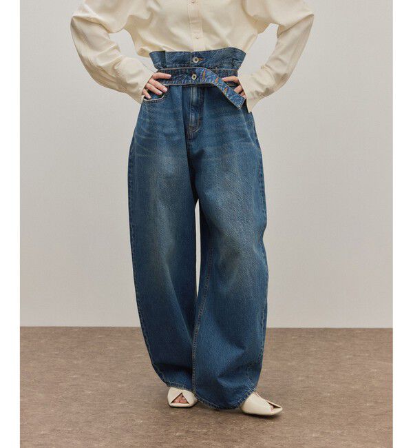 ADAM ET ROPE'「【サステナブル】ロングタブベルトバレルデニム」|デニム|