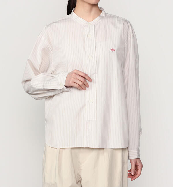  「DANTON | コットンポプリン 長袖バンドカラーシャツ STRIPE WOMEN」|シャツ・ブラウス|