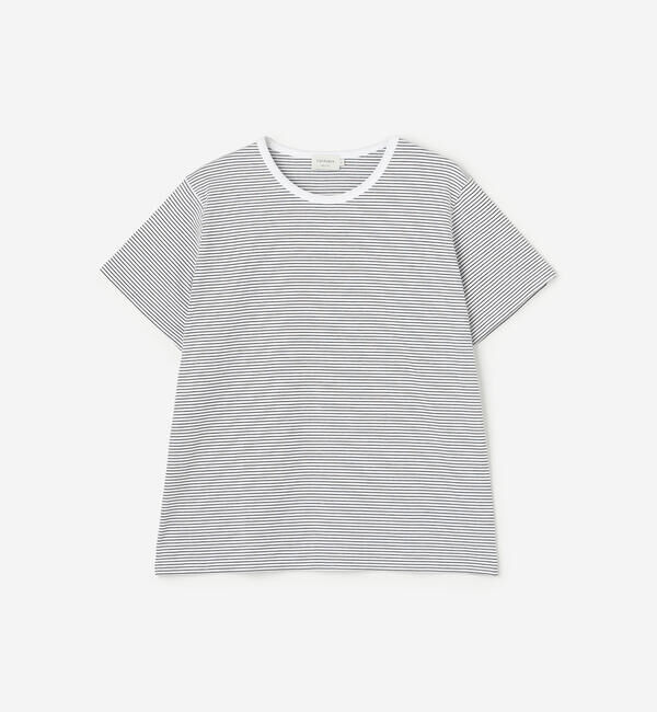 handvaerk「handvaerk | 60/2 クルーネック半袖Tシャツ STRIPE WOMEN」|Tシャツ・カットソー|WHITE系1