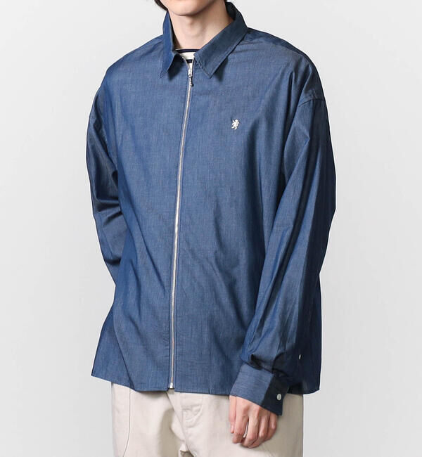 GYMPHLEX「Gymphlex | インディゴツイル 長袖ジップシャツ MEN」|シャツ・ブラウス|