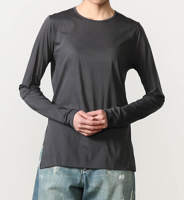  「GOOD PEOPLE GOOD STITCHING GOOD PRODUCT | サイドスリット クルーネックロングスリーブTシャツ WOMEN」|Tシャツ・カットソー|CHARCOAL