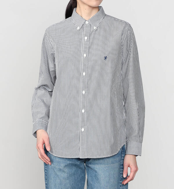 GYMPHLEX「Gymphlex | コットン 長袖ボタンダウンシャツ STRIPE WOMEN」|シャツ・ブラウス|BLACK系1