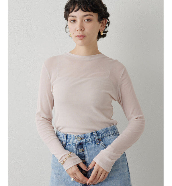  「シアーフライスクルーネックプルオーバー」|Tシャツ・カットソー|ピンクベージュ