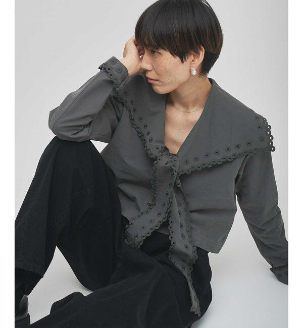 GEMINI「【GEMINI】スカラップブラウス」|シャツ・ブラウス|チャコールグレー