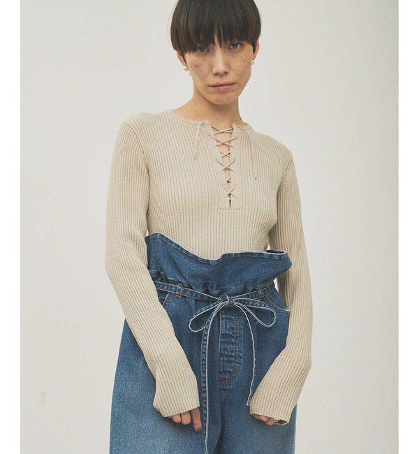  「RAW SILKレースアッププルオーバー」|ニット・セーター|ベージュ