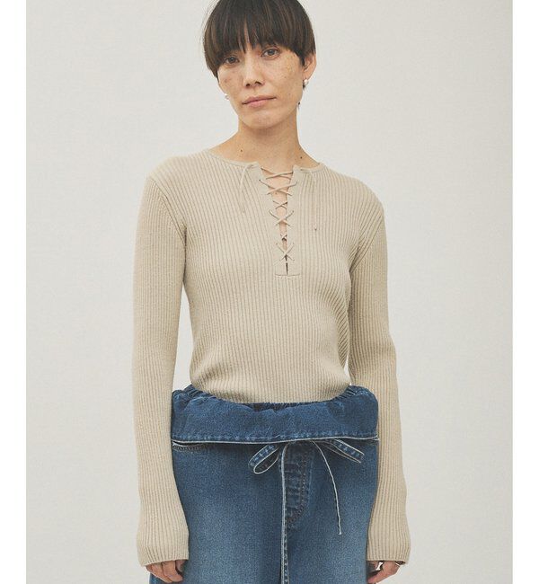  「RAW SILKレースアッププルオーバー」|ニット・セーター|