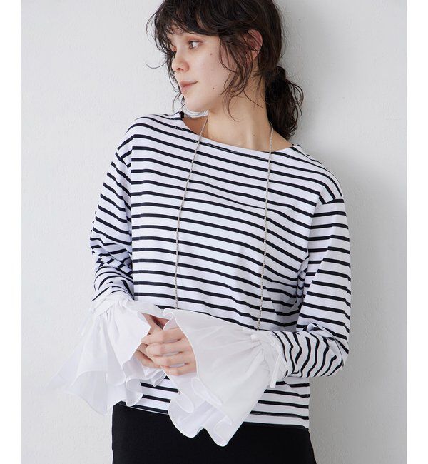 THE PAUSE「【THE PAUSE】フレアカフスボーダープルオーバー」|Tシャツ・カットソー|