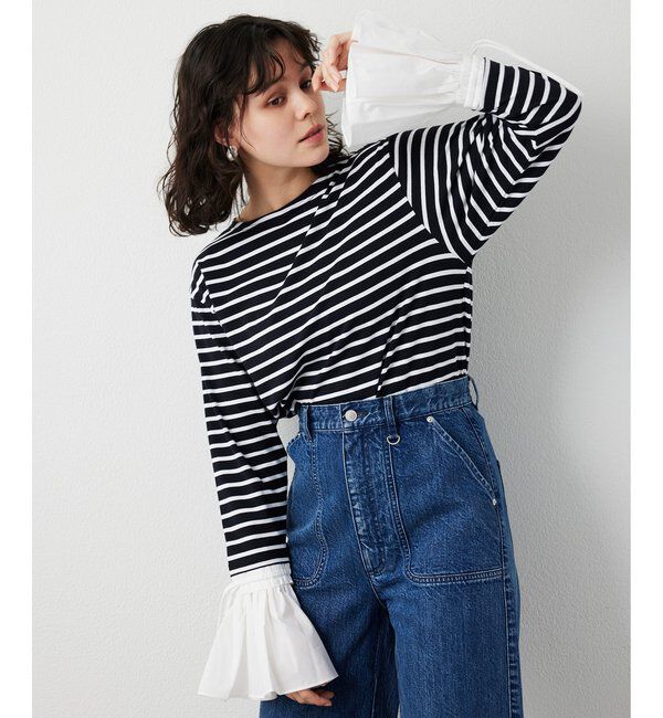 THE PAUSE「【THE PAUSE】フレアカフスボーダープルオーバー」|Tシャツ・カットソー|