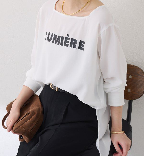  「スクエアネックジョーゼットロゴロンT」|Tシャツ・カットソー|オフホワイト