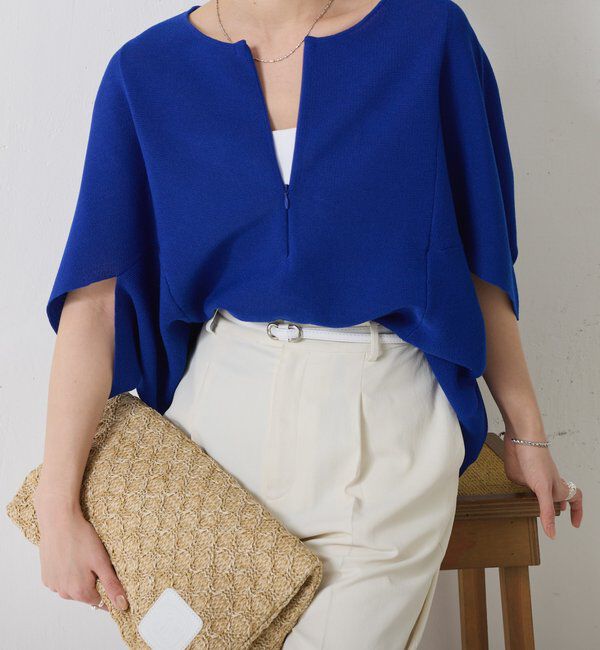  「ジップ変形ドルマンニット」|ニット・セーター|ブルー