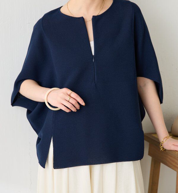  「ジップ変形ドルマンニット」|ニット・セーター|ネイビー