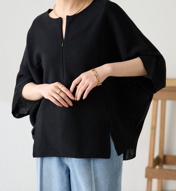  「ジップ変形ドルマンニット」|ニット・セーター|ブラック