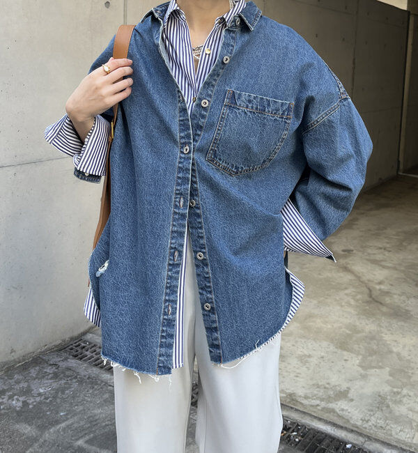  「【新色追加】ダメージデニムシャツ」|シャツ・ブラウス|