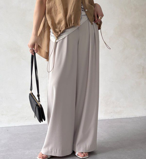  「【累計販売数3万枚突破/21色4サイズ展開！】タックワイドパンツ」|チノ|ライトグレー