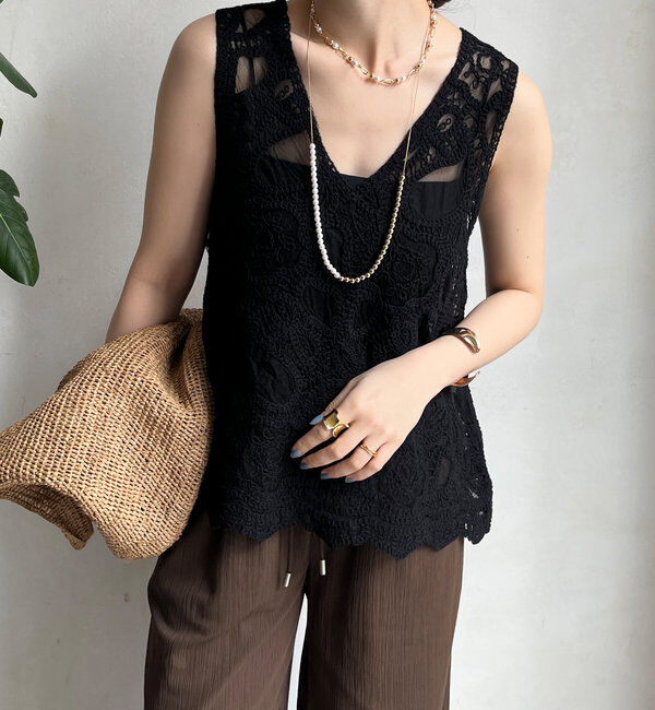  「刺繍前後2WAYレースタンク」|シャツ・ブラウス|