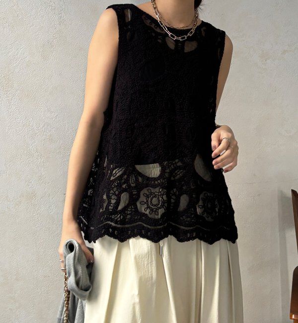  「刺繍前後2WAYレースタンク」|シャツ・ブラウス|