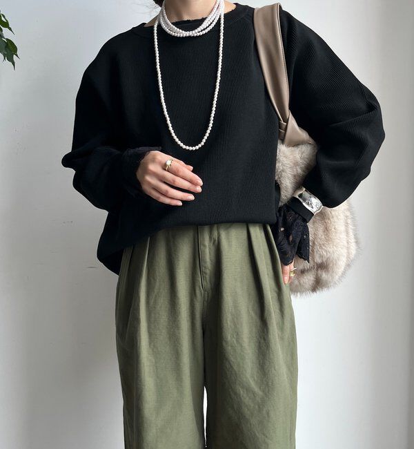  「ストレッチヤーン片畦ポンチョニット」|ニット・セーター|