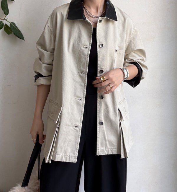  「レザーカラーカバーオールジャケット」|ブルゾン・スタジャン|