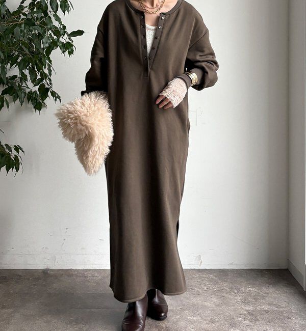  「裏毛裏起毛ヘンリーネックワンピース」|ワンピース|