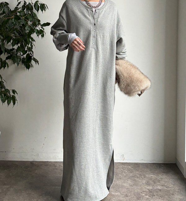  「裏毛裏起毛ヘンリーネックワンピース」|ワンピース|