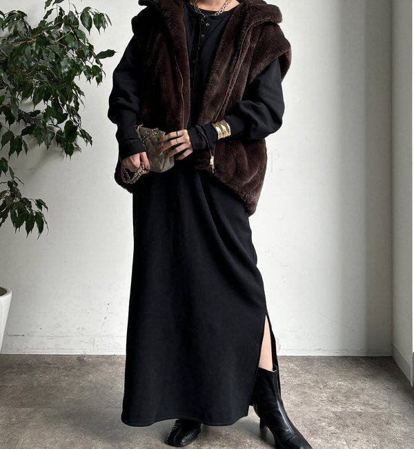  「裏毛裏起毛ヘンリーネックワンピース」|ワンピース|