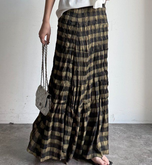  「チェックワッシャースカート」|スカート|グリーン