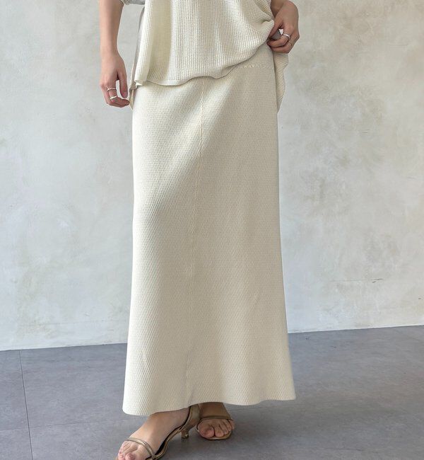  「【セットアップ可能】ハニカムワッフル編みニットスカート」|スカート|オフホワイト
