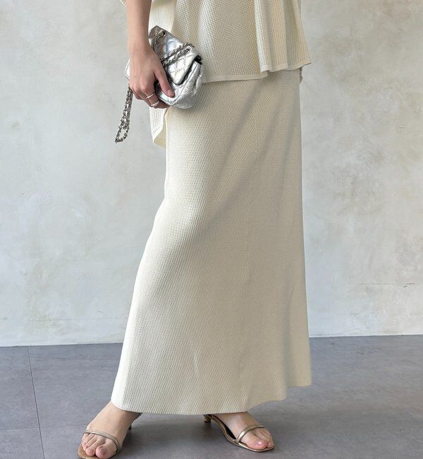  「【セットアップ可能】ハニカムワッフル編みニットスカート」|スカート|