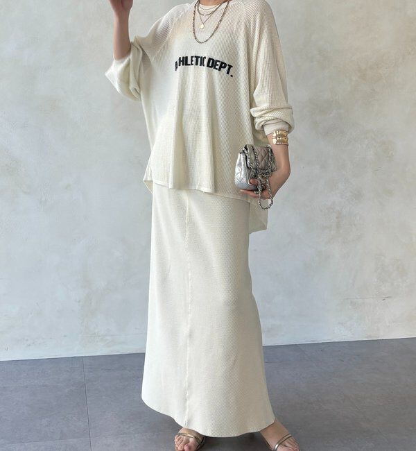  「【セットアップ可能】ワッフル編みロゴプリントニット」|ニット・セーター|