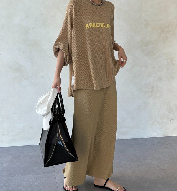  「【セットアップ可能】ワッフル編みロゴプリントニット」|ニット・セーター|